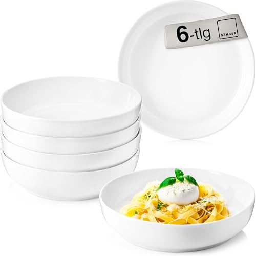 Sänger | Pastaschalen Marlo 6 tlg, Schüssel Set 6 Personen, Porzellan Bowl Schüssel, Schale, Spülmaschinenfest, Pastaschale Weiß mit moderner Form 850 ml | PREMIUM COLLECTION von Sänger