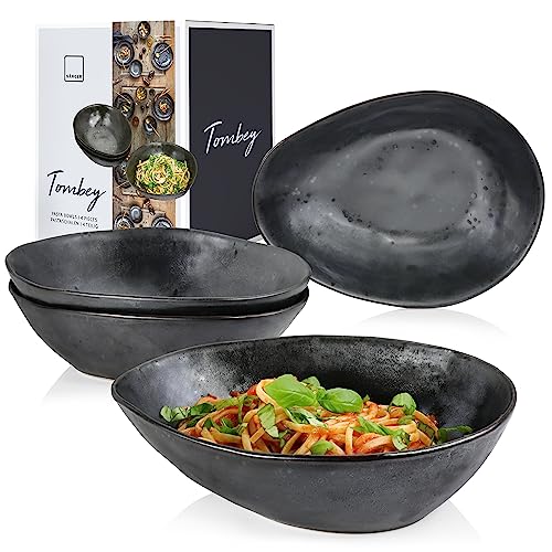 Sänger | Pastaschalen Tombey aus Steingut, handmade, 4-teiliges Pasta Teller Set, Bowl Schüssel, Modernes und Einzigartiges Design von Sänger