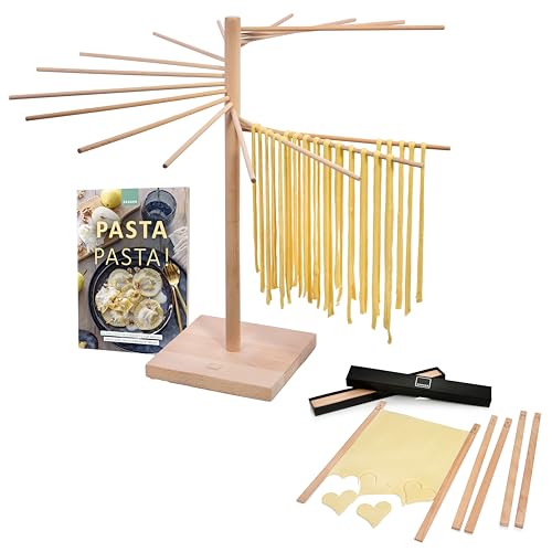 Sänger | Pastatrockner aus Holz, Nudeltrockner, Nudelständer zum Trocknen, Gesamthöhe 50cm, mit 16 abnehmbaren Armen, inkl. Booklet Pasta Pasta mit 10 exklusiven Pastarezepten & 6 Teighölzern von Sänger