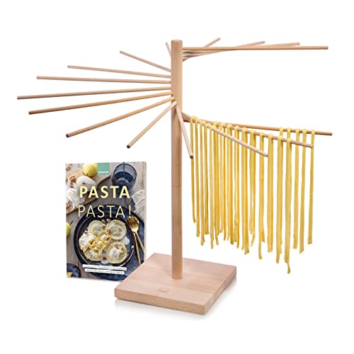 Sänger | Pastatrockner aus Holz, Nudeltrockner, Nudelständer zum Trocknen, Gesamthöhe 50cm, mit 16 abnehmbaren Armen, inkl. Booklet „Pasta Pasta“ mit 10 exklusiven Pastarezepten von Sänger