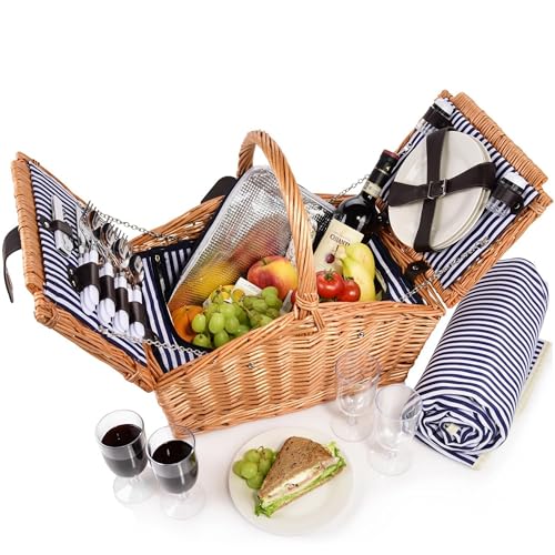 Sänger | Picknickkorb Sylt, 24-teiliges Komplettset für 4 Personen, Picknickkorb Groß, Picknick Decke & Geschirr von Sänger