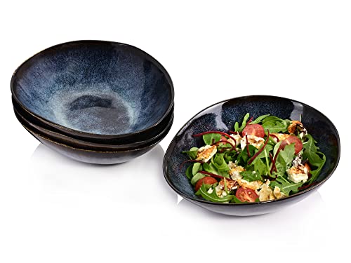 Sänger | Salatschüssel Set Tokio 4 tlg, Salatteller 4 Personen, Salatschälchen Steingut Spülmaschinenfest, Bowl Schüssel Handmade, Bowls, Salad Bowl Blau-Schwarz mit Braunen Akzenten | 760 ml von Sänger