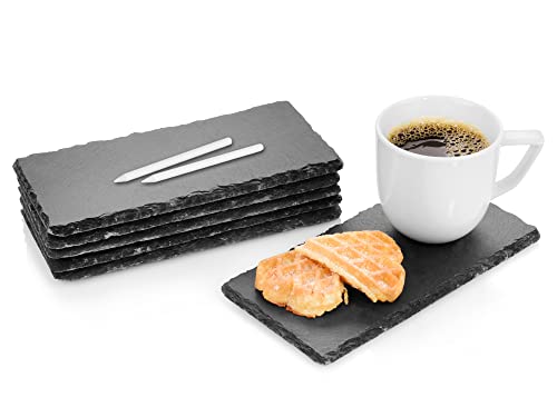 Sänger | Schieferplatten-Set Biscuit mit Kreide, 6 moderne Untersetzer aus Schiefer. Serviertablett, Eckiges Tellerset | 20x10 cm von Sänger