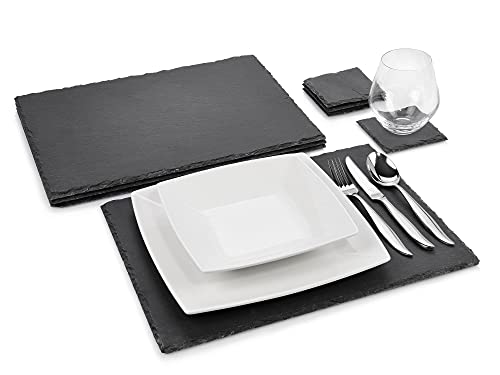 Sänger | Schieferplatten-Set Dinner, Moderne Untersetzer aus Schiefer für 4 Personen, Eckige Servierteller & Untersetzer von Sänger