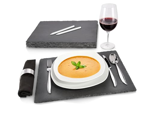 Sänger | Schieferplatten-Set mit Kreide, 6 Moderne Untersetzer aus Schiefer, Eckig, Serviertablett, Dinner Teller | 40x30cm von Sänger
