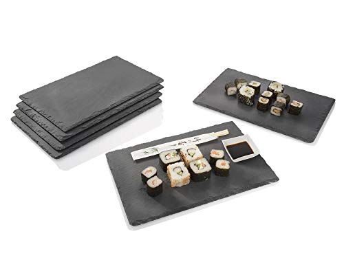 SÄNGER | Schieferplatte 6 tlg, Serviertablett für Sushi und Snacks, Serviertablett aus Schiefer, Schiefertafel zum Beschriften, Sushi Set, Deko Tablett, Schiefertafel | 30x20 cm von Sänger