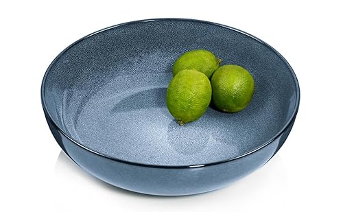 SÄNGER | Servierschale Darwin, Steingut Schale Handmade, Große Schüssel für Ost Gemüse und zum Servieren, Bowl Schüssel Groß Spülmaschinenfest, Schale zum Servieren ⌀ 28,5, Obstschale Blau | 2 L von Sänger