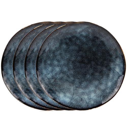 Sänger | Speiseteller Set Tokio 4 tlg, Teller Set 4 Personen, Steingut Plates Set, Essgeschirr, Teller Modern Handmade, Essservice Dunkelblau mit schwarzen Akzenten| PREMIUM COLLECTION von Sänger