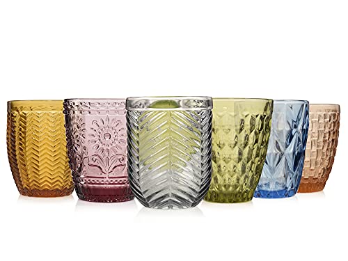 Sänger Trinkgläser Set Porto 6 teiliges Gläser Set für 6 Personen aus Glas, Wasserglas, Mehrfarbig, einzigartiger Schliff, Alltag, Familienessen, Büro, Outdoor Saftgläser Set | 310 ml von Sänger