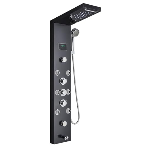 Saeuwtowy Duschpaneel Schwarz LED mit 5 Funktion Duschset mit Handbrause, Regendusche, Massagedusche, Edelstahl Duschsystem Wandmontage Duschamaturenset Saeuwtowy Duschpaneel Schwarz LED mit 5 Funktion Duschset mit Handbrause, Regendusche, Massagedusche, Edelstahl Duschsystem Wandmontage Duschamaturenset von Saeuwtowy