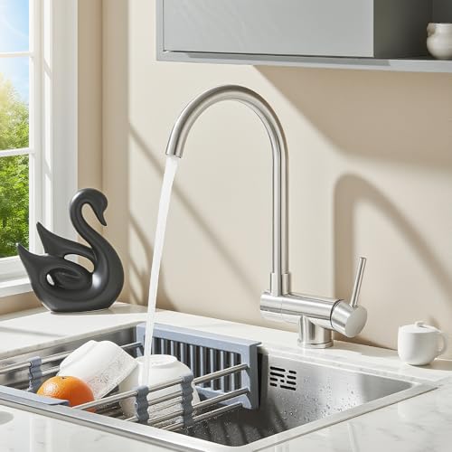 Saeuwtowy Küchenarmatur, aufklappbar, um 360 ° drehbar, Küchenspüle, faltbar, Edelstahl, Mischbatterie für Kalt- und Warmwasser für die Küche von Saeuwtowy