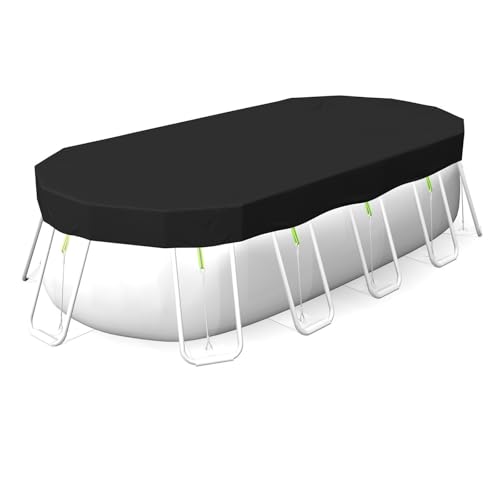 Ovale Poolabdeckung 3 x 6 m für oberirdische Pools [Upgrade 420D] Robuste Poolabdeckungen aus Stoff, ovale Schwimmbadabdeckung mit Bodennägeln, Klettverschluss, super winddicht, schnelle Installation von Safana