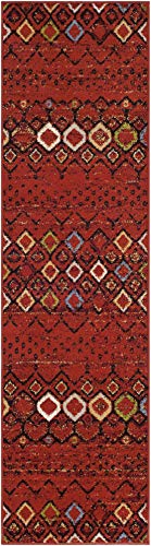 SAFAVIEH Boho Chic Teppich für Wohnzimmer, Esszimmer, Schlafzimmer - Amsterdam Collection, Kurzer Flor, Terrakotta-Rot und Multi, 69 X 244 cm von Safavieh