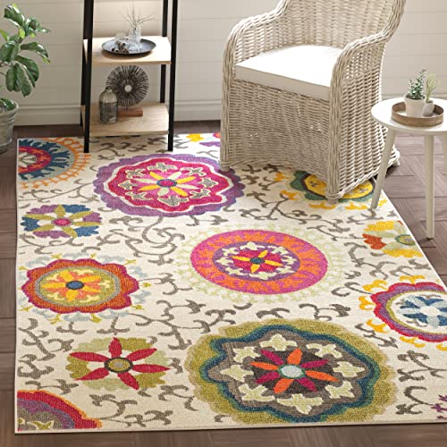 SAFAVIEH Boho Chic Teppich für Wohnzimmer, Esszimmer, Schlafzimmer - Monaco Collection, Kurzer Flor, Elfenbein und Multi, 155 X 231 cm von Safavieh