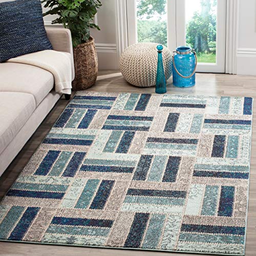 SAFAVIEH Boho Chic Teppich für Wohnzimmer, Esszimmer, Schlafzimmer - Monaco Collection, Kurzer Flor, Grau und Blau, 122 X 170 cm von Safavieh