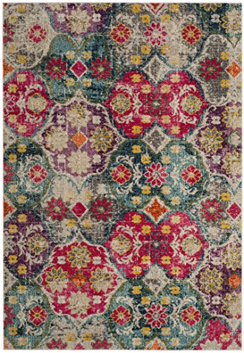 SAFAVIEH Boho Chic Teppich für Wohnzimmer, Esszimmer, Schlafzimmer - Monaco Collection, Kurzer Flor, Grau und Fuchsia, 201 X 279 cm von Safavieh