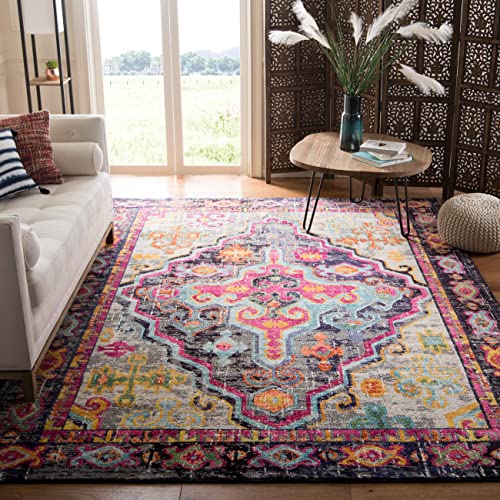 SAFAVIEH Boho Chic Teppich für Wohnzimmer, Esszimmer, Schlafzimmer - Monaco Collection, Kurzer Flor, Grau und Fuchsia, 240 x 300 cm von Safavieh