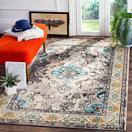 SAFAVIEH Boho Teppich für Wohnzimmer, Esszimmer, Schlafzimmer - Monaco Collection, Kurzer Flor, Grau und Hellblau, 122 X 170 cm SAFAVIEH Boho Teppich für Wohnzimmer, Esszimmer, Schlafzimmer - Monaco Collection, Kurzer Flor, Grau und Hellblau, 122 X 170 cm von Safavieh