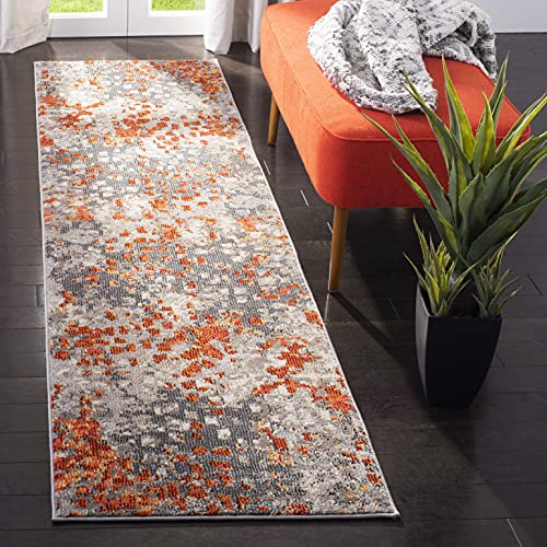 SAFAVIEH Boho Chic Teppich für Wohnzimmer, Esszimmer, Schlafzimmer - Monaco Collection, Kurzer Flor, Grau und Orange, 80 x 180 cm von Safavieh