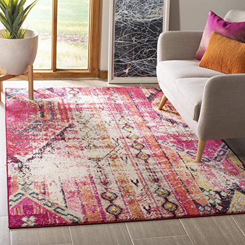 SAFAVIEH Boho Teppich für Wohnzimmer, Esszimmer, Schlafzimmer - Monaco Collection, Kurzer Flor, Magenta und Multi, 155 X 231 cm SAFAVIEH Boho Teppich für Wohnzimmer, Esszimmer, Schlafzimmer - Monaco Collection, Kurzer Flor, Magenta und Multi, 155 X 231 cm von Safavieh