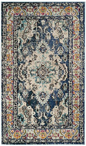 SAFAVIEH Boho Chic Teppich für Wohnzimmer, Esszimmer, Schlafzimmer - Monaco Collection, Kurzer Flor, Marineblau und Hellblau, 91 X 152 cm von Safavieh