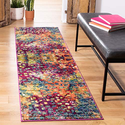 SAFAVIEH Boho Chic Teppich für Wohnzimmer, Esszimmer, Schlafzimmer - Monaco Collection, Kurzer Flor, Pink und Multi, 80 x 180 cm von Safavieh