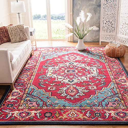 SAFAVIEH Boho Chic Teppich für Wohnzimmer, Esszimmer, Schlafzimmer - Monaco Collection, Kurzer Flor, Rot und Türkis, 201 X 279 cm von Safavieh