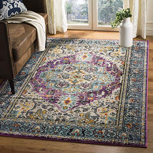 SAFAVIEH Boho Chic Teppich für Wohnzimmer, Esszimmer, Schlafzimmer - Monaco Collection, Kurzer Flor, Violett und Hellblau, 122 X 170 cm von Safavieh