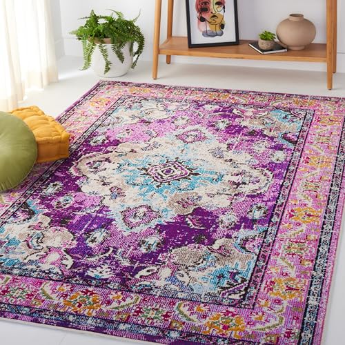 SAFAVIEH Boho Teppich für Wohnzimmer, Esszimmer, Schlafzimmer - Monaco Collection, Kurzer Flor, Violett und Hellblau, 155 X 231 cm SAFAVIEH Boho Teppich für Wohnzimmer, Esszimmer, Schlafzimmer - Monaco Collection, Kurzer Flor, Violett und Hellblau, 155 X 231 cm von Safavieh