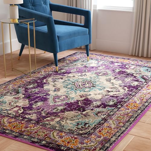 SAFAVIEH Boho Teppich für Wohnzimmer, Esszimmer, Schlafzimmer - Monaco Collection, Kurzer Flor, Violett und Hellblau, 201 X 279 cm von Safavieh