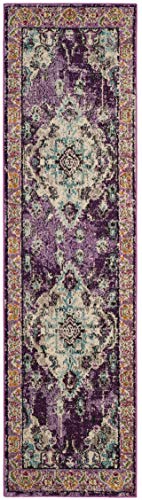 SAFAVIEH Boho Chic Teppich für Wohnzimmer, Esszimmer, Schlafzimmer - Monaco Collection, Kurzer Flor, Violett und Hellblau, 66 X 183 cm von Safavieh