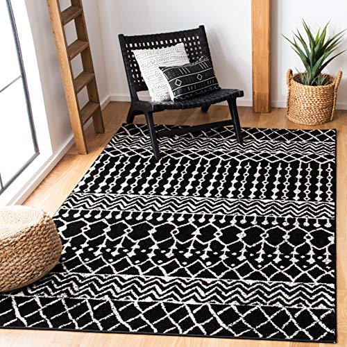 SAFAVIEH Boho Chic Teppich für Wohnzimmer, Esszimmer, Schlafzimmer - Tulum Collection, Kurzer Flor, Schwarz und Elfenbein, 183 X 274 cm von Safavieh