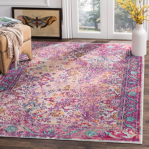 SAFAVIEH Boho Teppich für Wohnzimmer, Esszimmer, Schlafzimmer - Crystal Collection, Kurzer Flor, Hellblau und Fuchsia, 152 X 244 cm von Safavieh