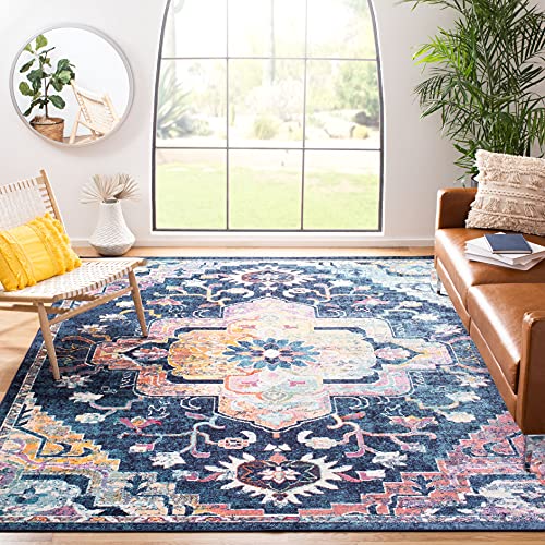 SAFAVIEH Boho Teppich für Wohnzimmer, Esszimmer, Schlafzimmer - Crystal Collection, Kurzer Flor, Marineblau und Fuchsia, 201 X 279 cm von Safavieh