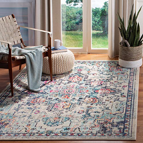 SAFAVIEH Boho Teppich für Wohnzimmer, Esszimmer, Schlafzimmer - Madison Collection, Kurzer Flor, Creme und Blau, 160 X 229 cm von Safavieh
