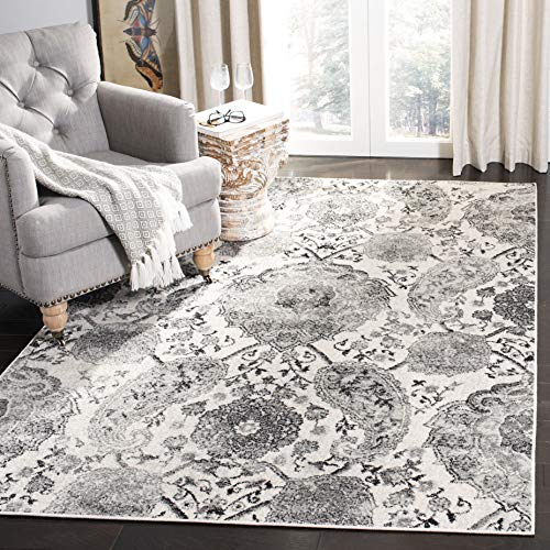 SAFAVIEH Boho Teppich für Wohnzimmer, Esszimmer, Schlafzimmer - Madison Collection, Kurzer Flor, Creme und Silber, 91 X 152 cm von Safavieh