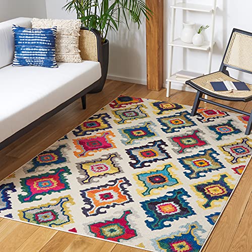 SAFAVIEH Boho Teppich für Wohnzimmer, Esszimmer, Schlafzimmer - Monaco Collection, Kurzer Flor, Elfenbein und Multi, 155 X 231 cm SAFAVIEH Boho Teppich für Wohnzimmer, Esszimmer, Schlafzimmer - Monaco Collection, Kurzer Flor, Elfenbein und Multi, 155 X 231 cm von Safavieh