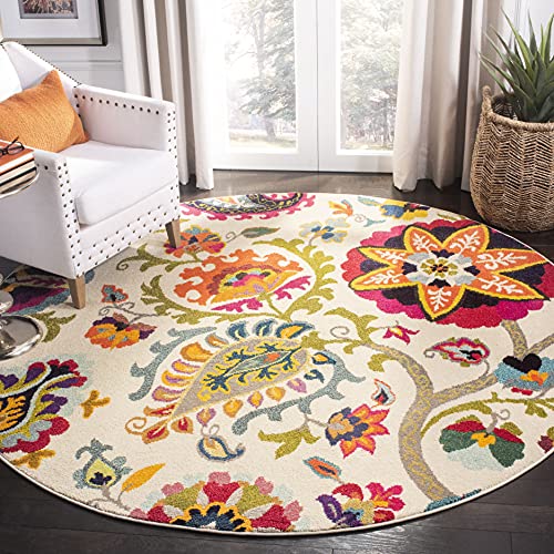 SAFAVIEH Boho Teppich für Wohnzimmer, Esszimmer, Schlafzimmer - Monaco Collection, Kurzer Flor, Elfenbein und Multi, 200 x 200 cm von Safavieh