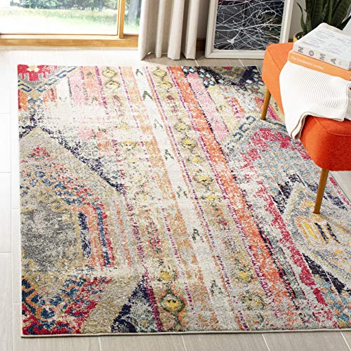 SAFAVIEH Boho Teppich für Wohnzimmer, Esszimmer, Schlafzimmer - Monaco Collection, Kurzer Flor, Hellgrau und Multi, 155 X 231 cm SAFAVIEH Boho Teppich für Wohnzimmer, Esszimmer, Schlafzimmer - Monaco Collection, Kurzer Flor, Hellgrau und Multi, 155 X 231 cm von Safavieh