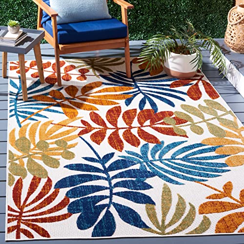 SAFAVIEH Botanischer Teppich für Maschinenwaschbar und rutschfest - Innen - & Außenbereich - Cabana Collection, Kurzer Flor, Creme und Rot, 120 x 180 cm von Safavieh