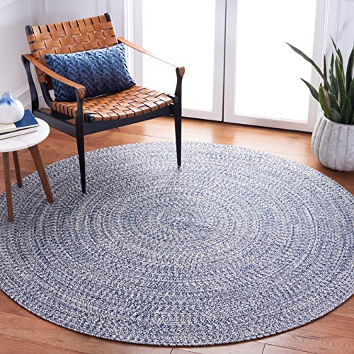 SAFAVIEH Braided Collection Teppich, rund, 2,9 m, Dunkelblau und Elfenbein, handgefertigt, Bauernhaus-Design, ideal für stark frequentierte Bereiche im Wohnzimmer, Schlafzimmer, Esszimmer (BRA201N-9R) von Safavieh