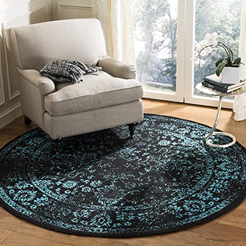 SAFAVIEH Distressed Teppich für Wohnzimmer, Esszimmer, Schlafzimmer - Adirondack Collection, Kurzer Flor, Schwarz und Blaugrün, 120 X 120 cm von Safavieh