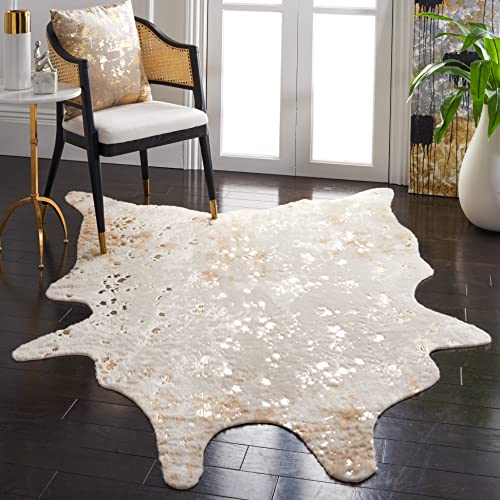 SAFAVIEH FCH207D Rustikaler Teppich aus Kuhfell-Optik, 90 x 150 cm, Beige/Gold, für Eingangsbereich, Wohnzimmer, Foyer, Schlafzimmer, Akzent-Teppich von Safavieh