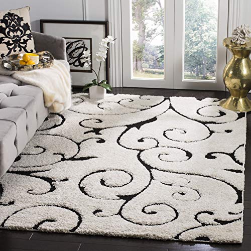 SAFAVIEH Zottelig Teppich für Wohnzimmer, Esszimmer, Schlafzimmer - Florida Shag Collection, Hoher Flor, Elfenbein und Schwarz, 160 X 229 cm von Safavieh