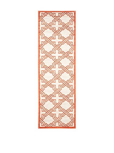 SAFAVIEH Geometrisch Drinnen & Draussen - Amherst Collection, Kurzer Flor, Elfenbein und Orange, 69 X 213 cm von Safavieh