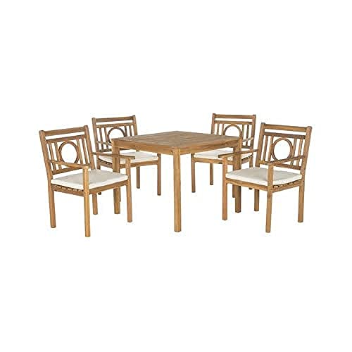 SAFAVIEH Hölzernes Esszimmergarnitur für draußen - 5er Set, Terrassentisch und Stühle, Natur und Beige von Safavieh