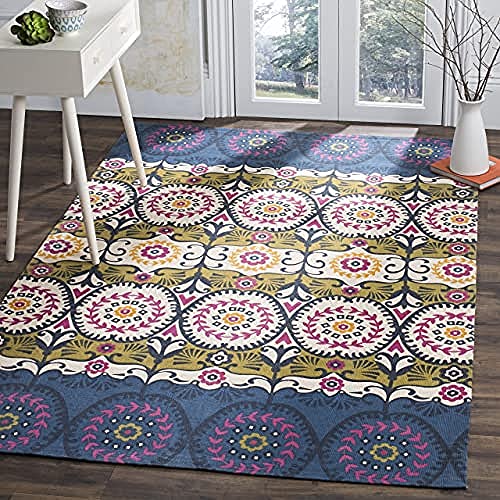 SAFAVIEH Launisch Wohnzimmer, Esszimmer, Schlafzimmer - Cedar Brook Collection, Kurzer Flor, Blau und Rosa, 122 X 183 cm von Safavieh