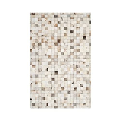 SAFAVIEH Leder-Stückwerk Wohnzimmer, Esszimmer, Schlafzimmer - Studio Leather Collection, Kurzer Flor, Beige und Multi, 152 X 244 cm von Safavieh