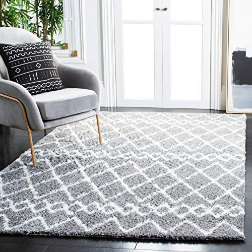 SAFAVIEH Marokkanischer Zottel Wohnzimmer, Esszimmer, Schlafzimmer - Berber Shag Collection, Kurzer Flor, Hellgrau und Creme, 122 X 183 cm von Safavieh