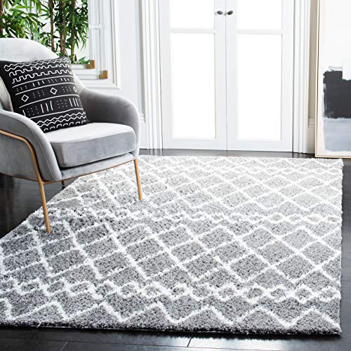 SAFAVIEH Zottelig Teppich für Wohnzimmer, Esszimmer, Schlafzimmer - Berber Shag Collection, Kurzer Flor, Hellgrau und Creme, 122 X 183 cm von Safavieh